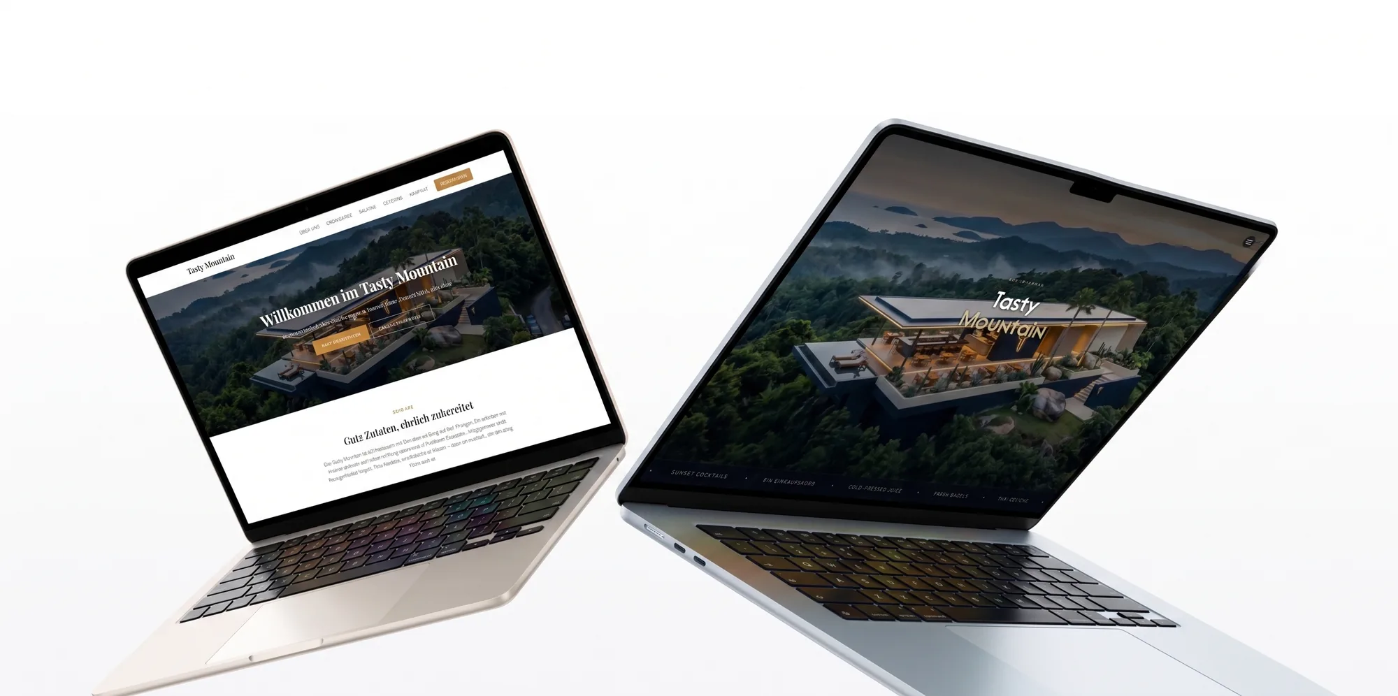 Zwei MacBooks nebeneinander — links Vorlage, rechts eigener Auftritt